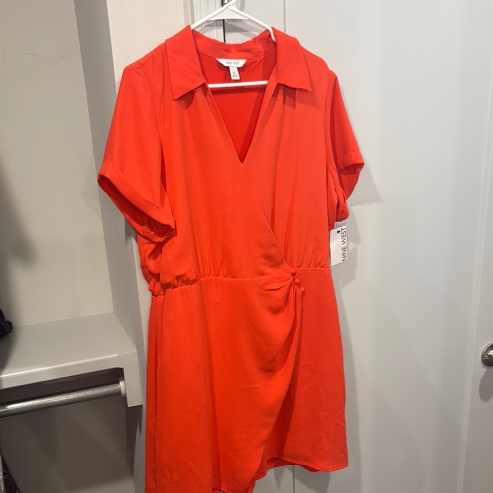 Nine West Red/Orange Wrap Midi Dress